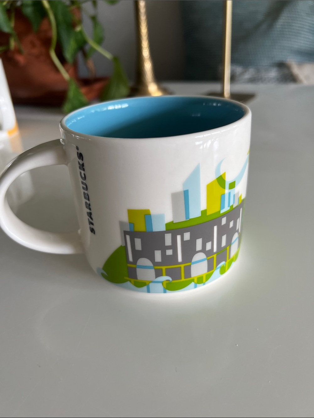 Liverpool You are Here Starbucks Ceramic Mug - White with Teal Interior - Picture 2 of 5